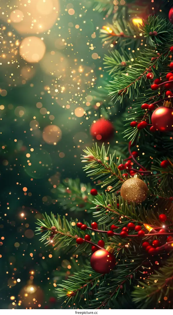 Christmas tree with red and gold ornaments