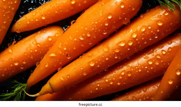 Close-up of orange carrots with water drops