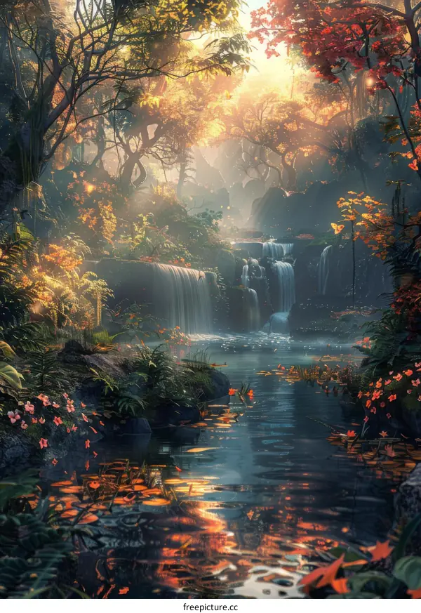 Enchanted Waterfall in a Mystical Forest