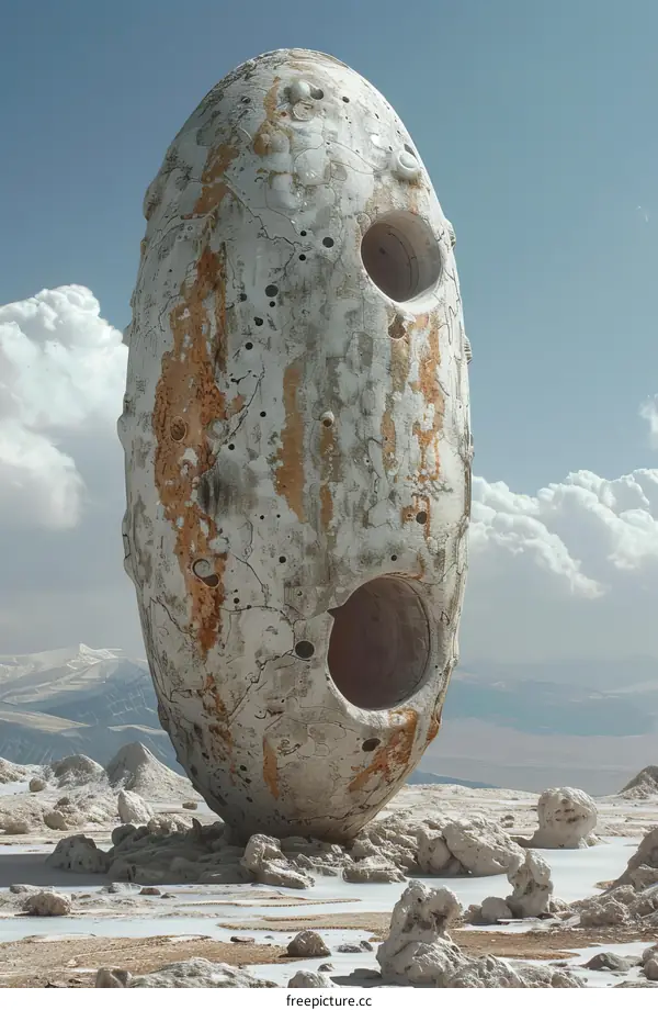 Mysterious Alien Egg in a Desolate Desert Landscape