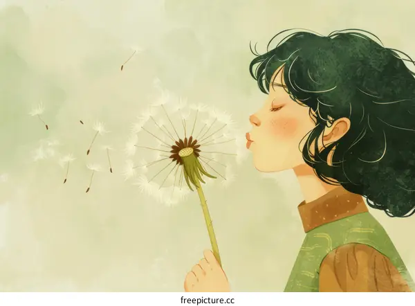 A Girl Blowing a Dandelion