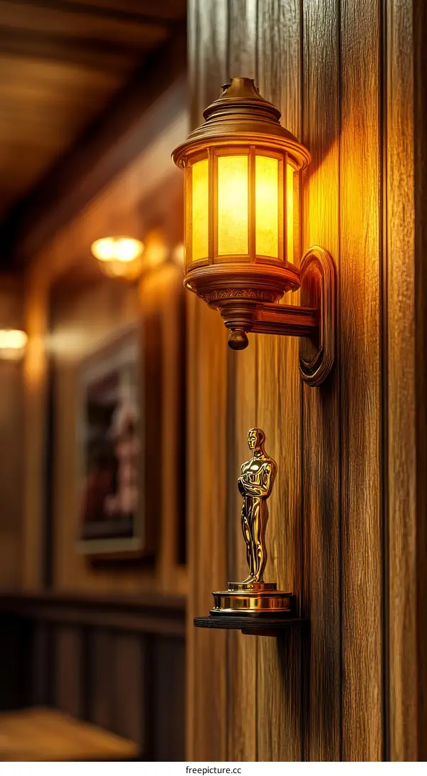 Vintage Wall Lamp and Oscar Figure