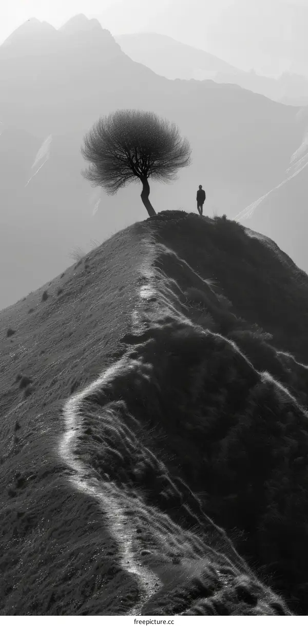 alone man standing on top of a mountain