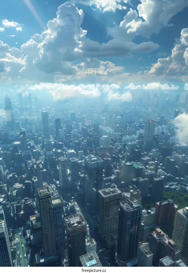 Aerial View of City Skyline on a Sunny Day