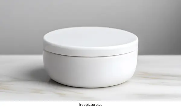 White Ceramic Jar with Lid on Marble Surface