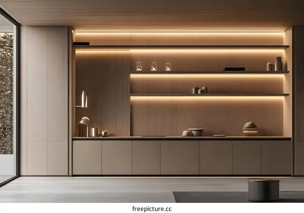 Minimalist Interior Design with Wooden Cabinet and Shelving