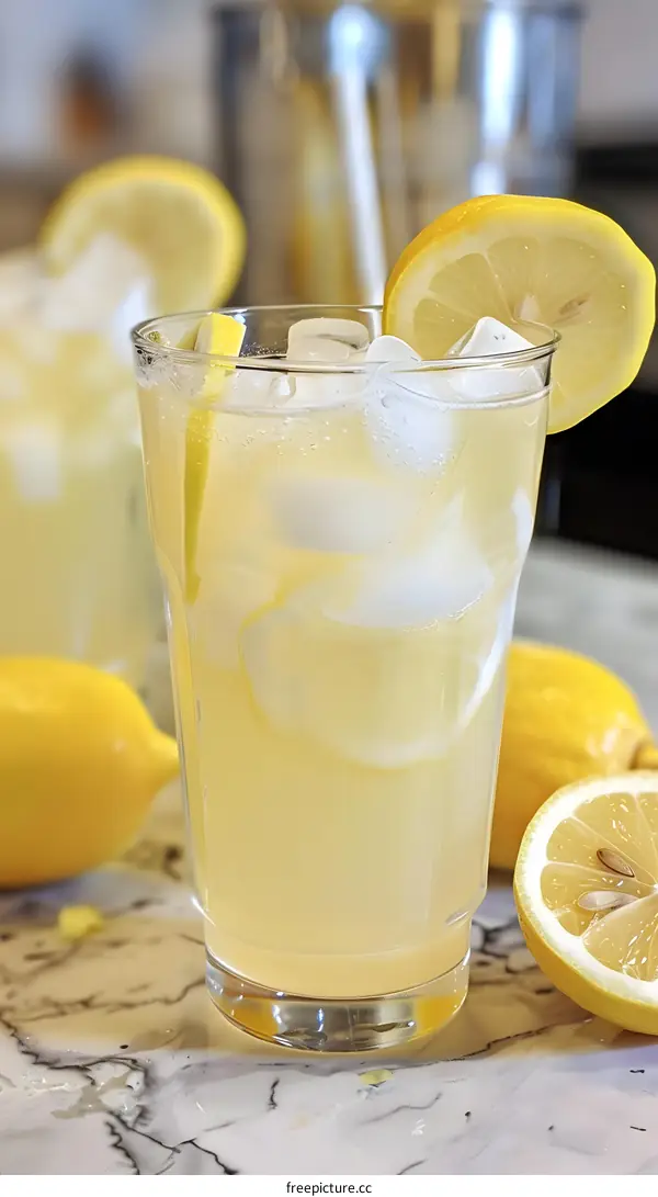 Refreshing Homemade Lemonade with Ice and Lemon Slices