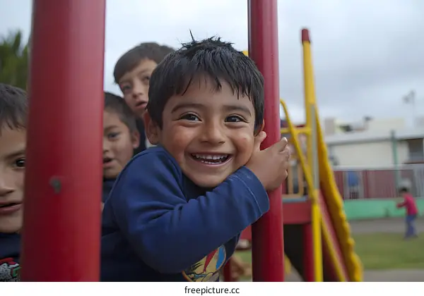 Smiling Boy Playing on Playground
