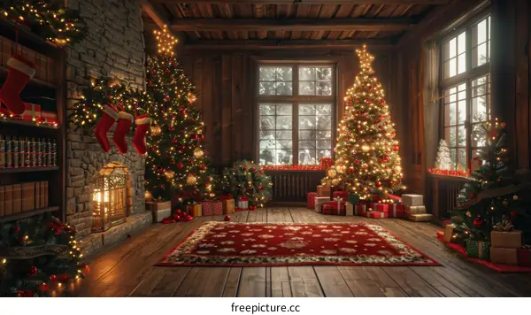 Cozy Christmas Fireplace with Decorated Tree
