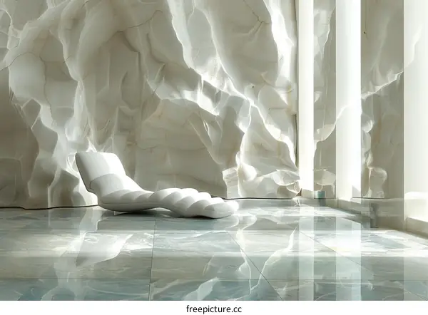 Modern Elegant Interior Design with White Marble Wall and Blue Grey Floor