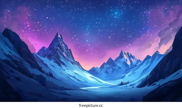 Night Sky Above Snowy Mountains