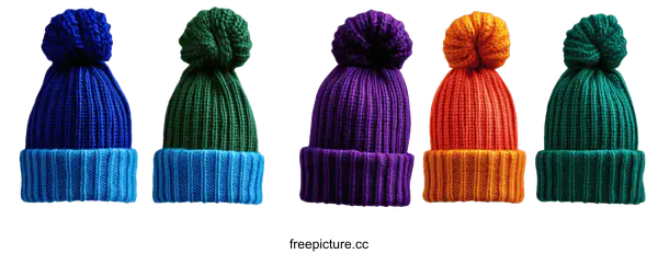 [Transparent Background PNG]Multicolored Knitted Beanie Hats Collection