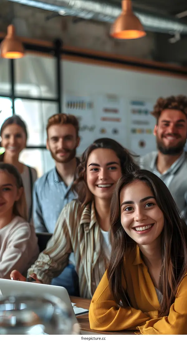 portrait of six business people smiling at the camera