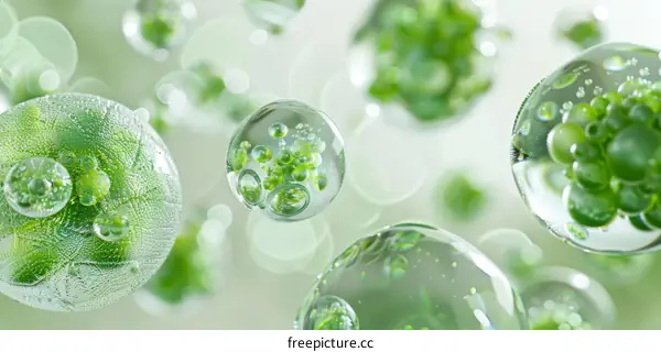 Emerald Bubbles Floating in a Green Background