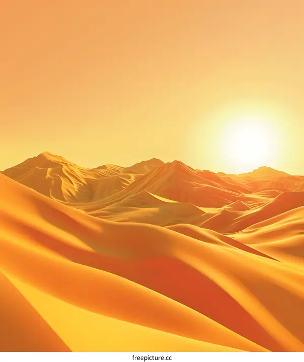 Desert Landscape With Sun Setting