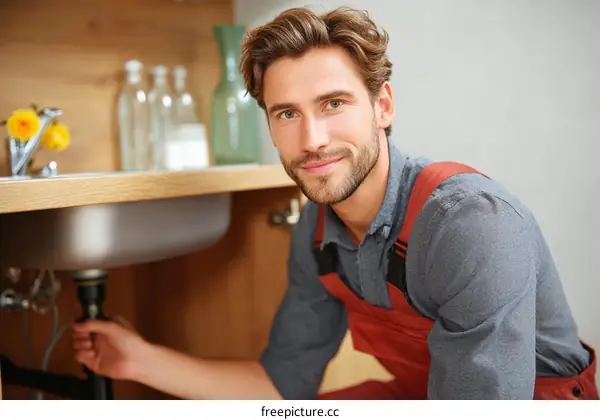 Plumber Working on Kitchen Sink Plumbing