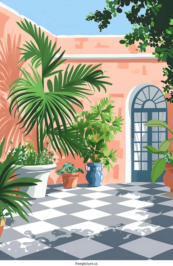 Patio With Plants And Brick Wall