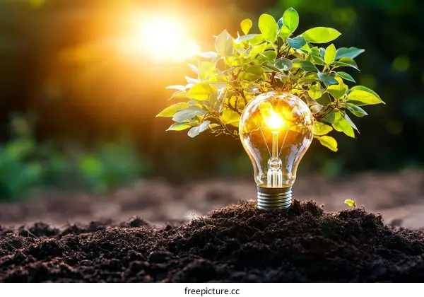 Sustainable Energy Concept Illustration of a Light Bulb Growing a Tree