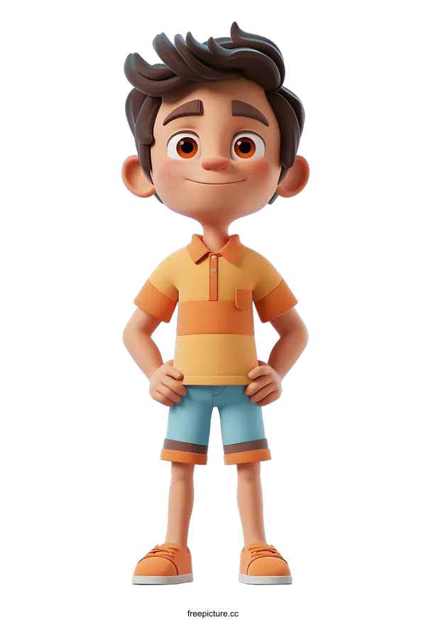 [Transparent Background PNG]Smiling Cartoon Boy Standing with Hands on Hips