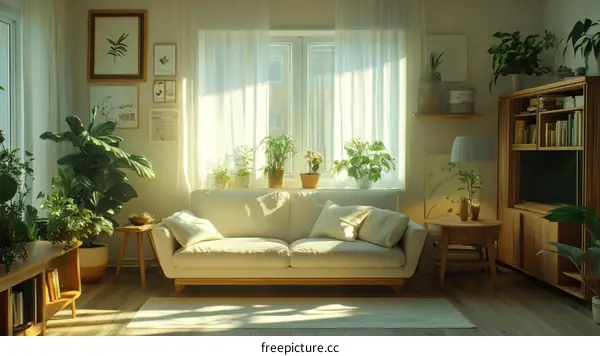 Cozy Living Room with Sunlight and Plants