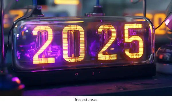 Neon 2025 Clock  New Year