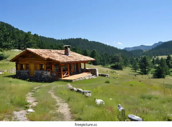 Small wooden house in the mountains