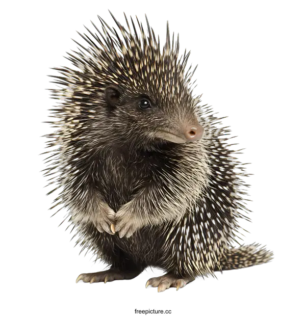 [Transparent Background PNG]Cute Little Porcupine Standing on White Background