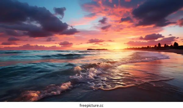 Beach sunset landscape with colorful sky and sea