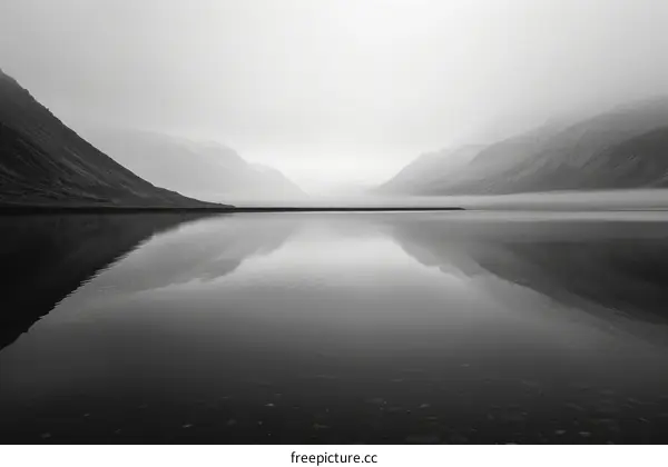 Icelandic Mountain Lake Reflection in Black and White