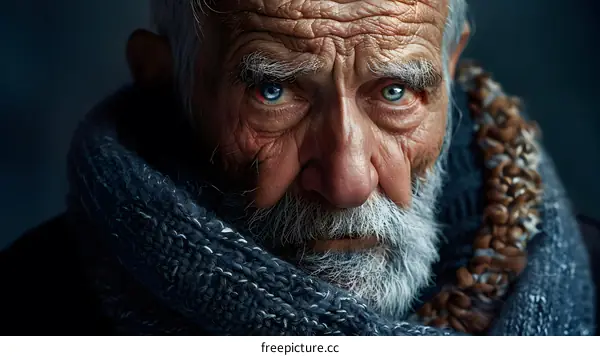 Portrait of an old man with blue eyes