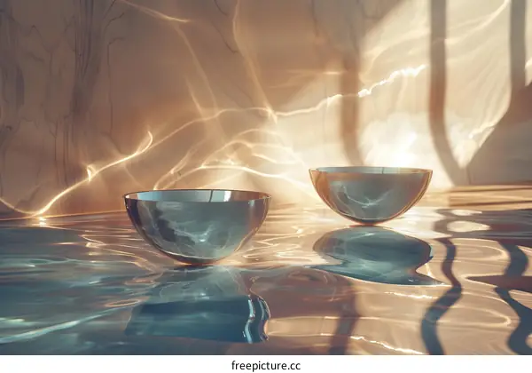 Two Glass Spheres Floating on Water Surface