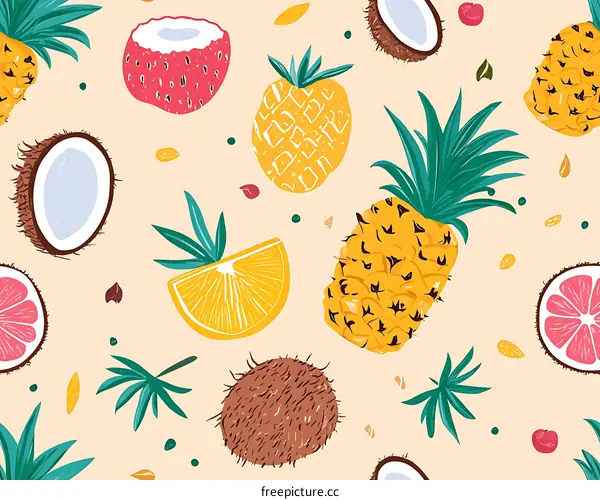 Colorful Tropical Fruits Seamless Pattern