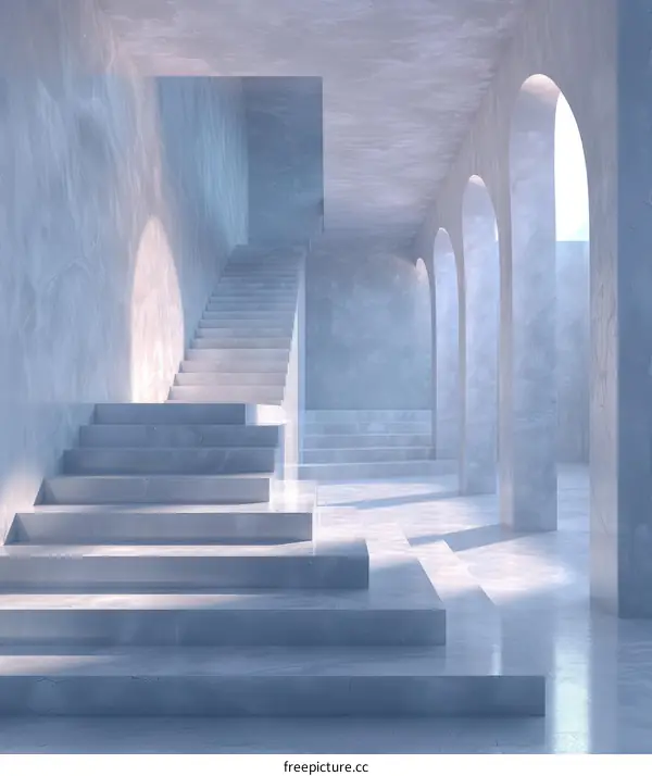 Blue Modern Architecture Interior with Stairs and Arches