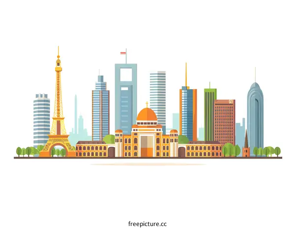 Iconic Buildings of World Cities Skyline Illustration