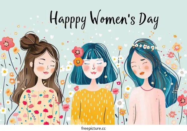 Three women of different ethnicities celebrate Women's Day