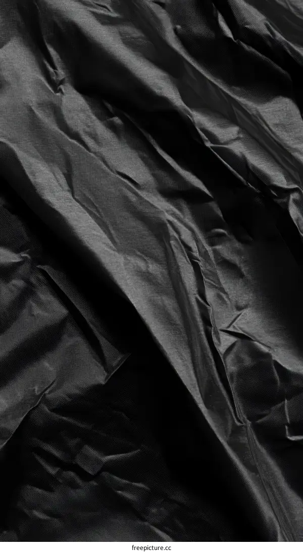 Black Crumpled Fabric Texture Close Up