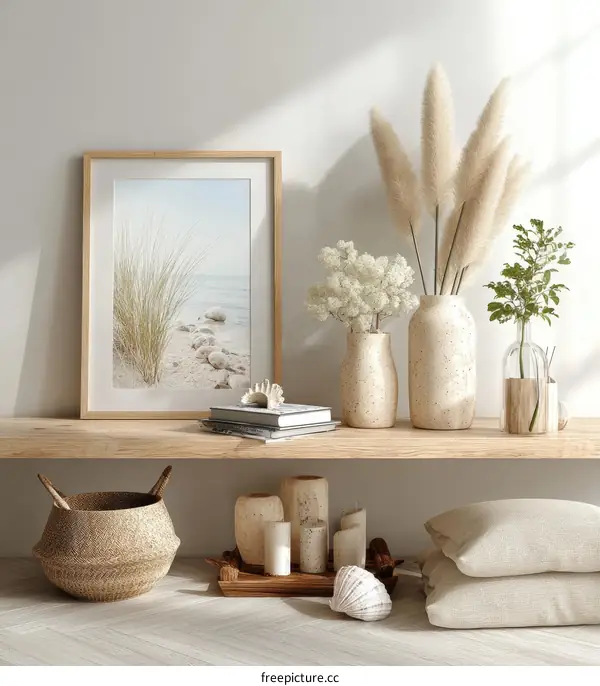 Coastal Style Home Decor Display with Natural Elements