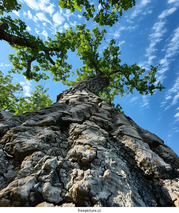 Looking up at a very tall tree