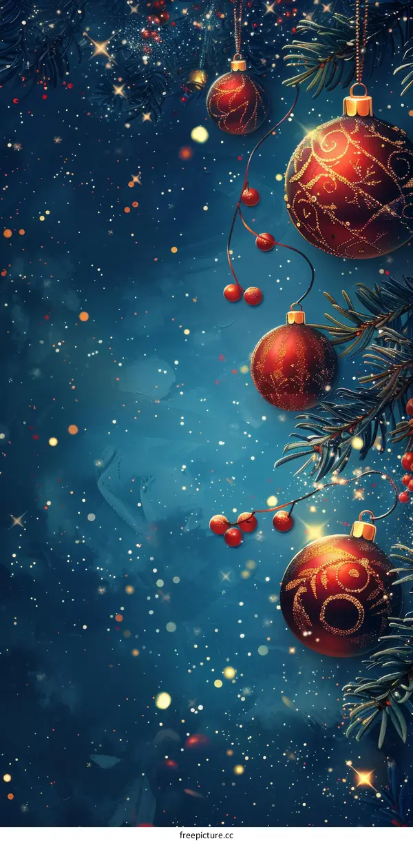 Christmas tree branch with Christmas ornaments and decorations