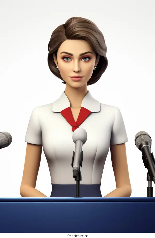 A female politician giving a speech at a press conference