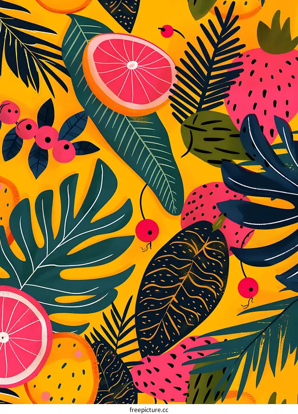 Tropical Fruit Pattern With Leaves