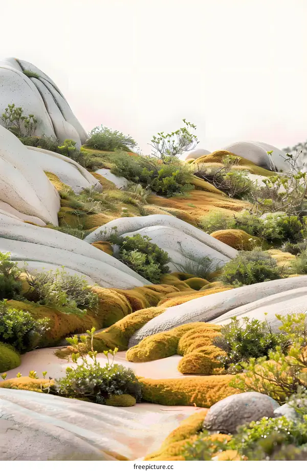 Green Moss on White Rocks in the Landscape