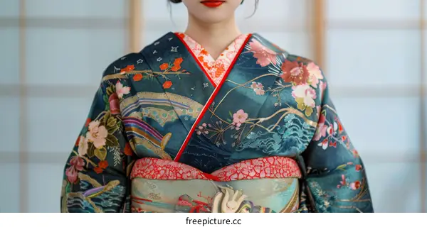 A woman wearing a kimono with a floral pattern