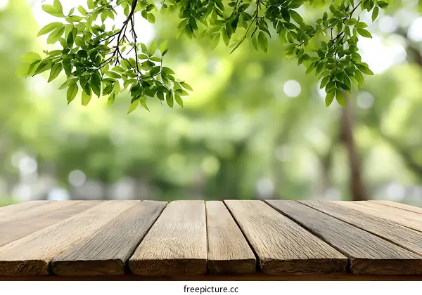 Wooden Tabletop with Blurred Green Background