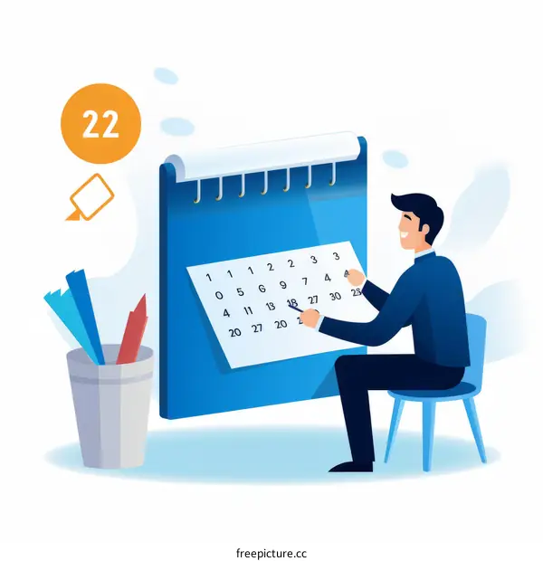 Businessman planning schedule and marking dates on a monthly calendar