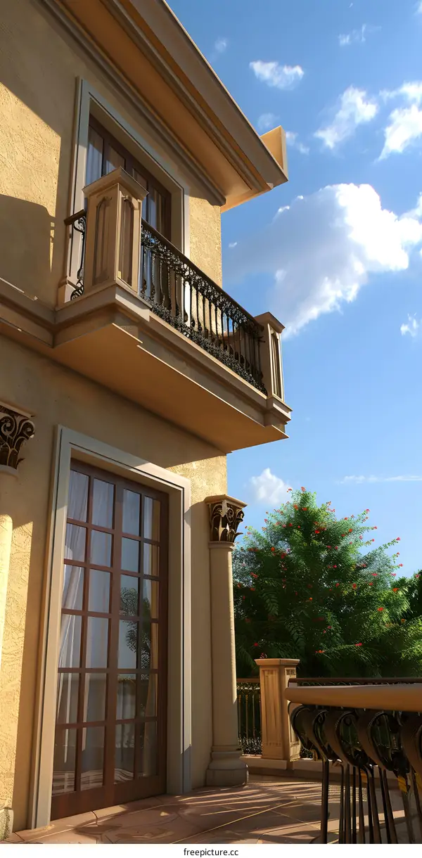 Luxury House Balcony With Metal Railing