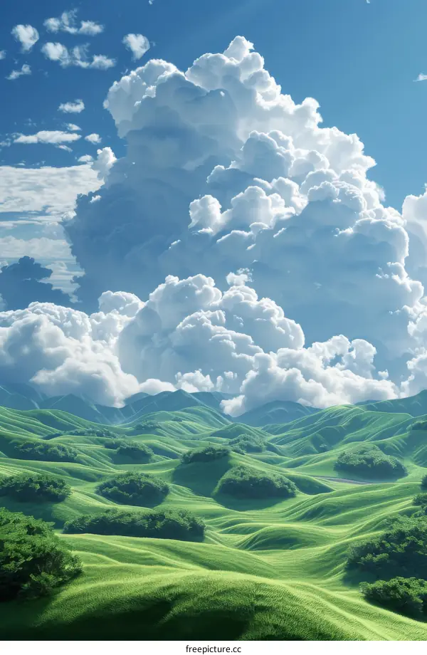 Endless Green Meadow under the Blue Sky