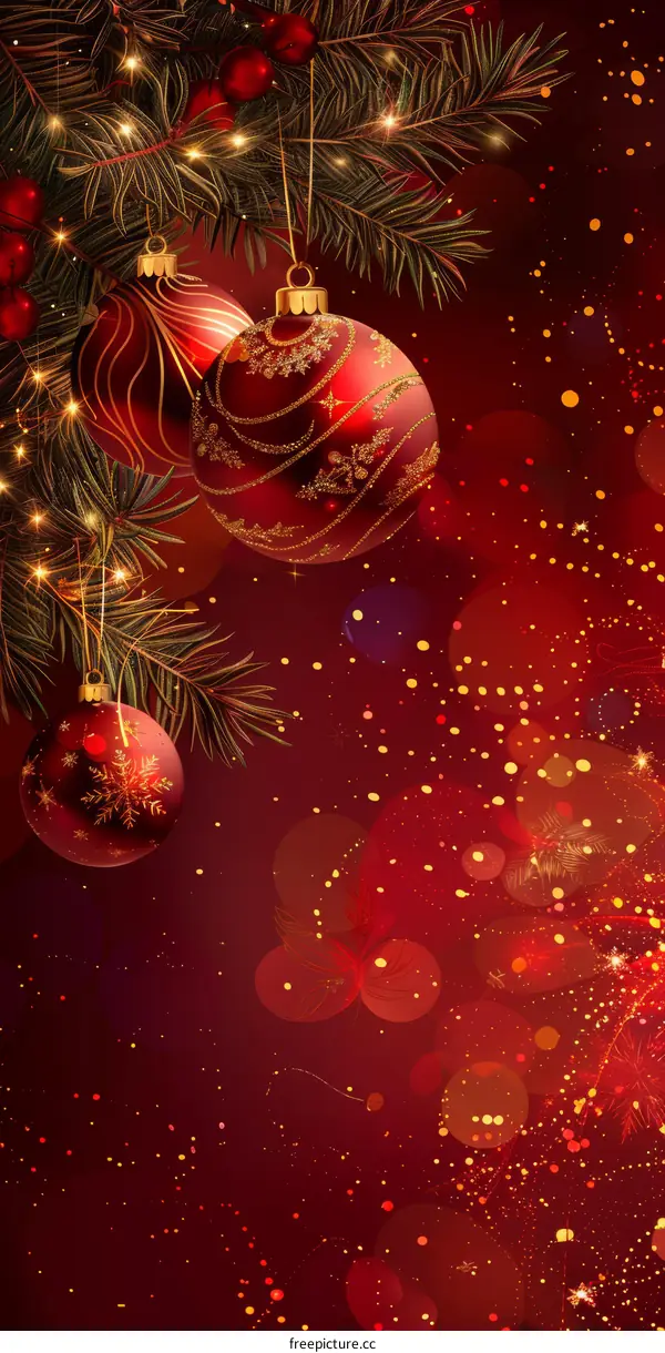 Christmas Tree Decorated with Red and Gold Ornaments