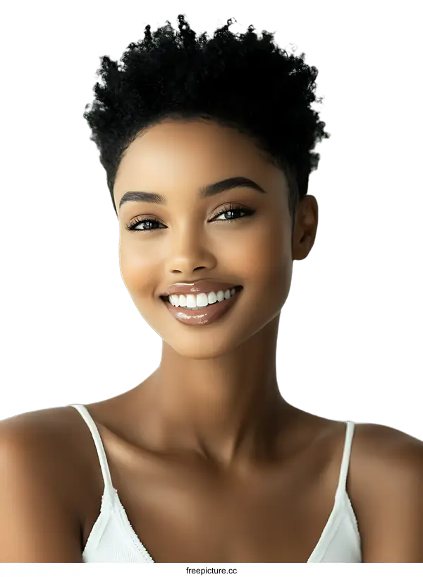[Transparent Background PNG]Portrait of a Black Woman with a Short Hairstyle Smiling