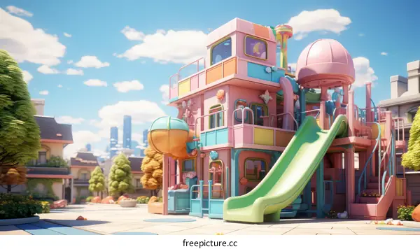 Colorful and Whimsical Playground in a Suburban Neighborhood